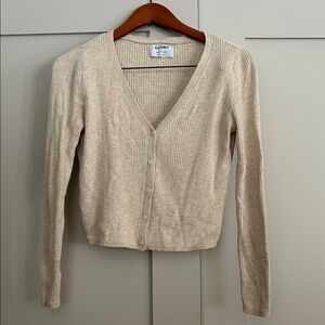 Beige Ribbed Cardigan Sweater